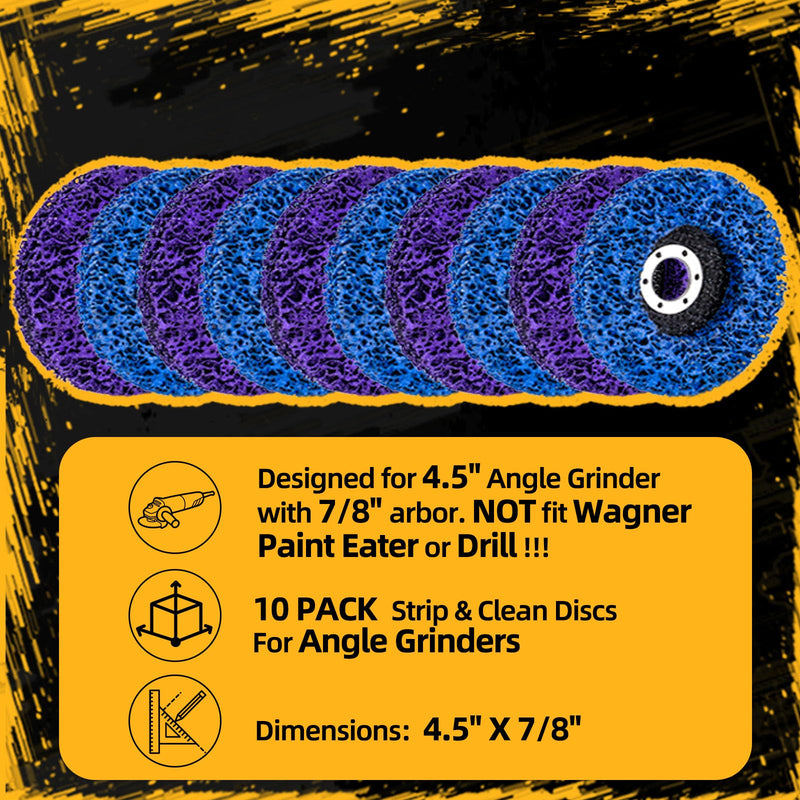10 Pack Strip Discs Stripping Wheel 4.5 inch for Angle Grinder Clean and Remove Paint Coating Rust Welds Oxidation (4-1/2" x 7/8") 4-1/2" x 7/8"