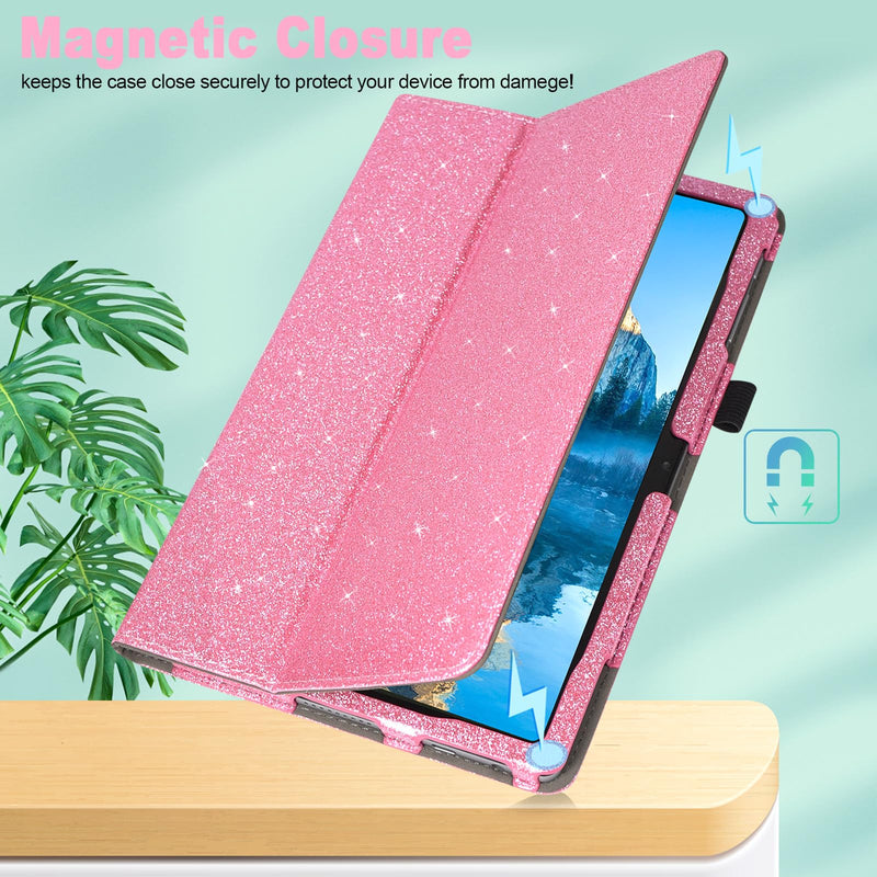 Caweet Case for Lenovo Idea Tab 2025/Motorola Moto Pad 60 Neo/Moto Pad 2026 11 Inch - Premium Leather Folio Protective Stand Cover with Auto Sleep/Wake, Glitter Pink
