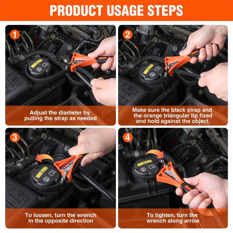 ValueMax 2-piece Strap Wrench Set, Adjustable Wrench with Max Diameter 4" (Small) and 6"(Large), Oil Filter Wrench Set, Jar Opener, Shower Head Wrench, Water Filter Wrench Orange