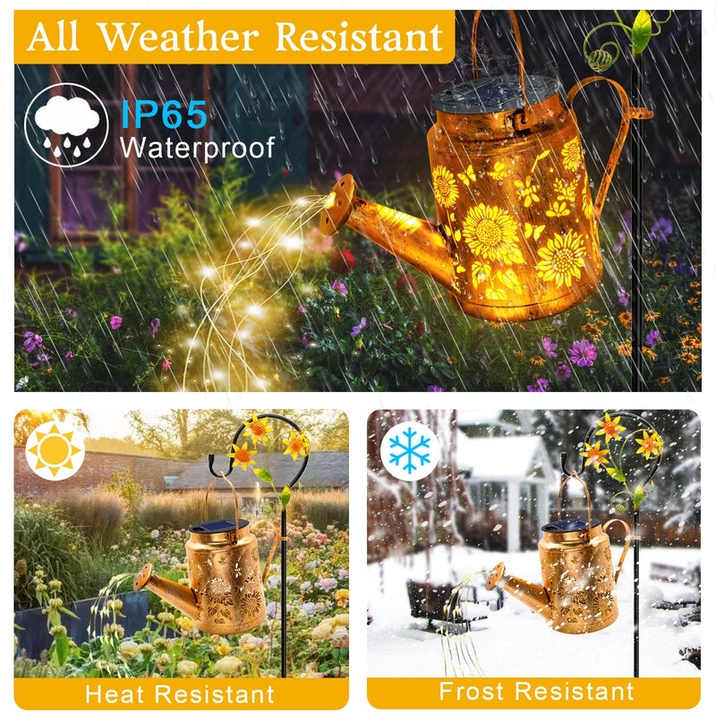 Solar Lights Outdoor Waterproof, Sunflower Solar Watering Can Lights with Shepherd Hook, Metal Hanging Lantern Garden Decor Yard Outside Patio Lawn, Gifts for Mom Grandma Women Birthday