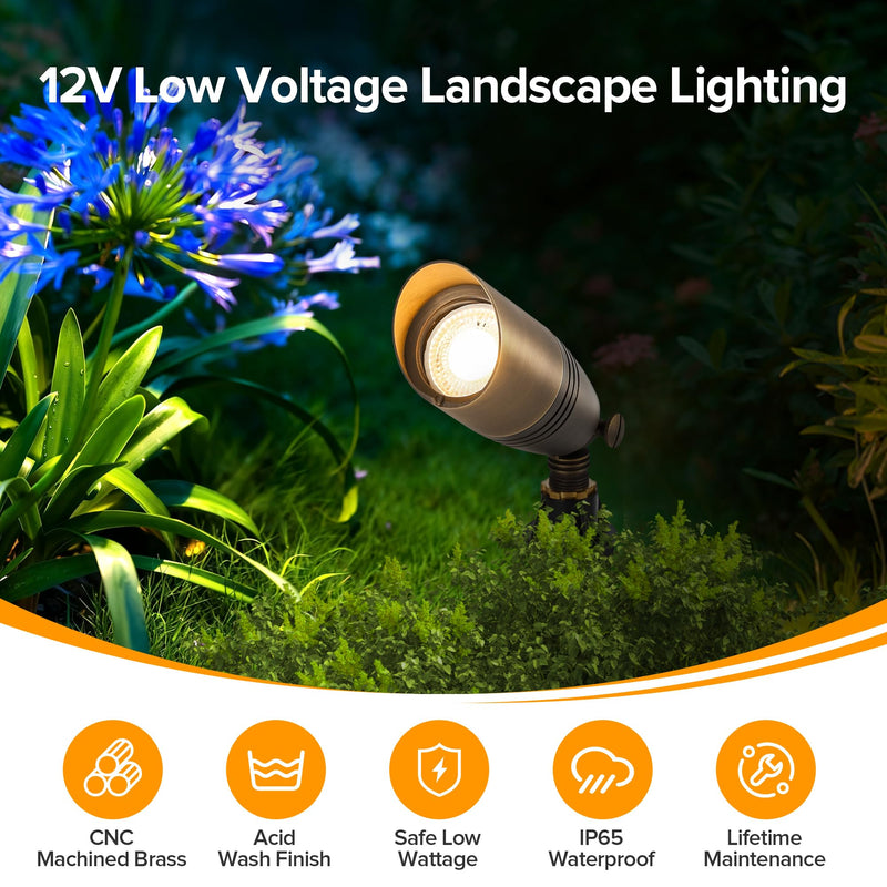 LUTEC Solid Brass Low Voltage Landscape Lighting, 12V Heavy Duty Waterproof Landscape Spotlights Bronze, Wired Uplights Outdoor Fixtureswith ABS Spike, Garden Yard Pathway Tree with MR16 Bulb 1 Pack