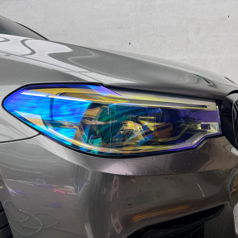 LZLRUN 12 by 48 inches Self Adhesive Auto Car Tint Chrome Chameleon Headlight Taillight Fog Light Vinyl Smoke Film Sheet Sticker Cover (Chameleon Transparent) Chameleon Transparent