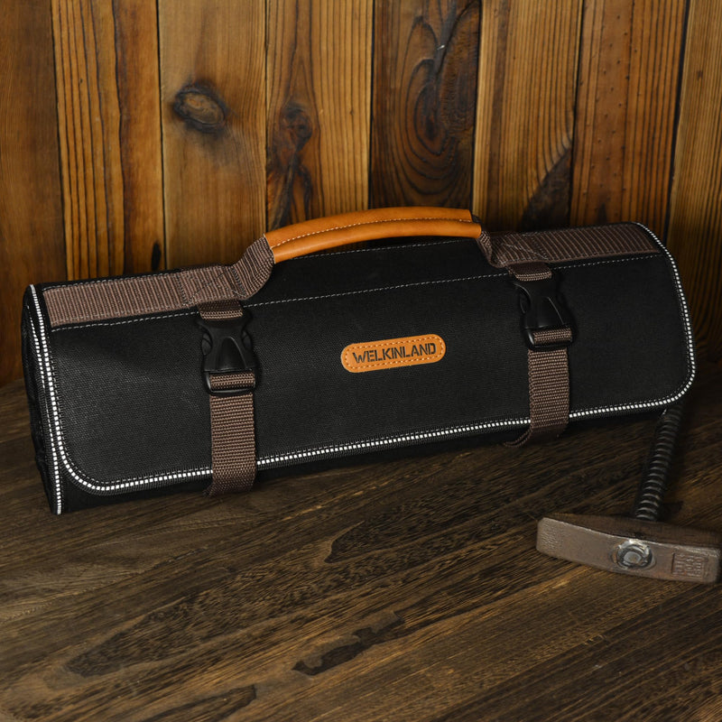 WELKINLAND 18-Pockets Waxed Canvas Tool Roll, Heavy-Duty tool bag roll, Waterproof tool roll up bag, 17" Canvas tool roll, Screwdriver roll up bag