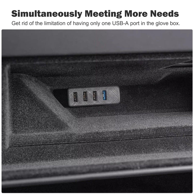 Leiakendi Glove Box USB Hub for Tesla 2024-2025 Model 3 Highland, Cybertruck and New Model Y Juniper, 4-in-1 Glovebox Docking Station Accessories for Dashcam Flash Drive Data Transferring Game Music 24-25 Model 3 & Cybertruck & Model Y Juniper
