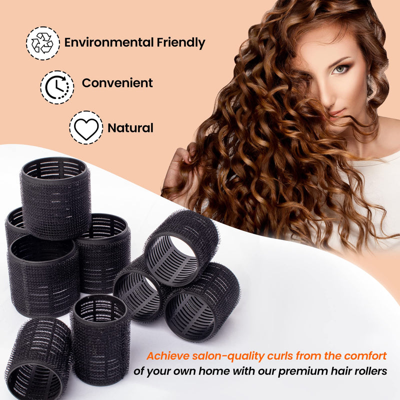  [AUSTRALIA] - MIRZIAN33 Pcs Jumbo Hair Rollers Set - 18 Heatless Self Grip Curlers, 15 Duckbill Clips, (6x 66mm,6x 50mm,6x 44mm) Black Curlers Long Hair,No Heat (Jumbo set), 33.0 count, Pack of 1