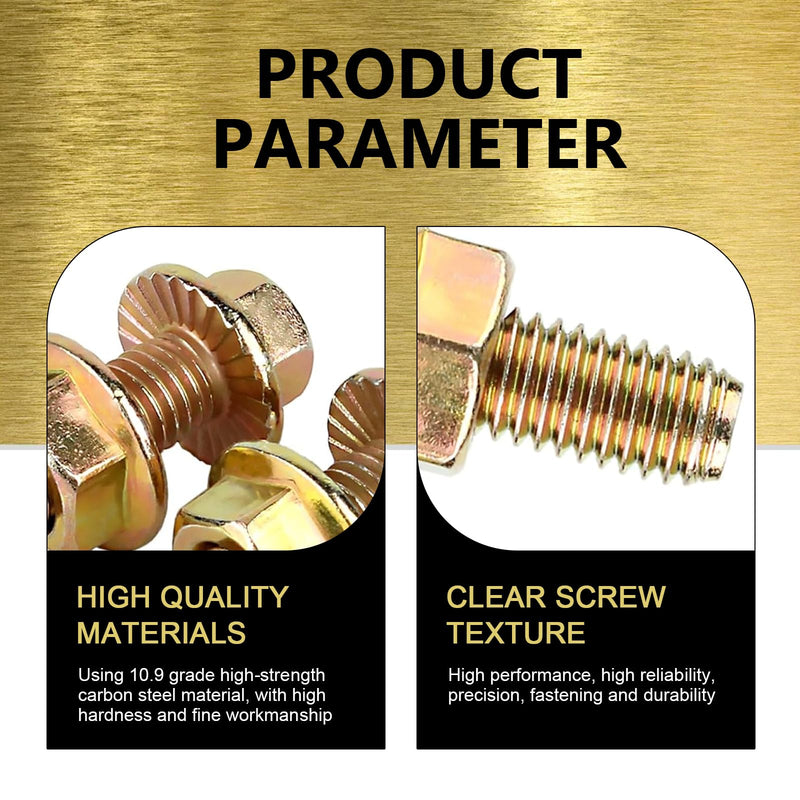 10PCS Exhaust Manifold Bolt Kit – High-Strength Carbon Steel, 0.7" x 1.45", hex Flange nut Screws (Non-Slip). Gold-Plated, Universal fit for Most car Models (Gold)