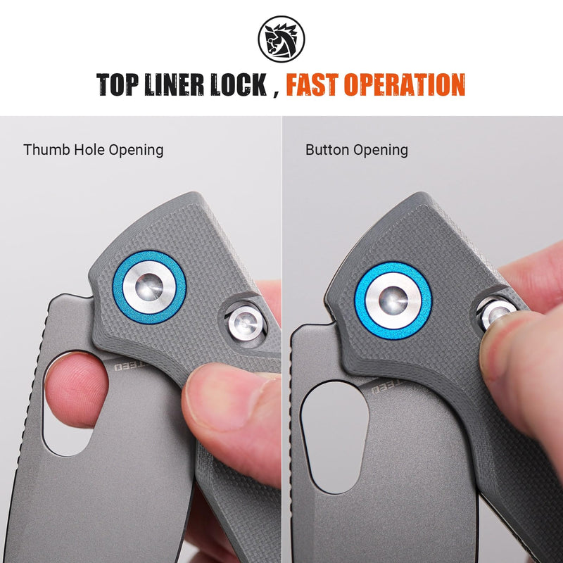 Vosteed Porcupine EDC Knife, 2.99" Sandvik 14C28N Steel Blade, Gray G10 Handle Top Liner Lock, Lightweight Folding Pocket Knives with Clip, Outdoor Camping Hunting Knife - A2607