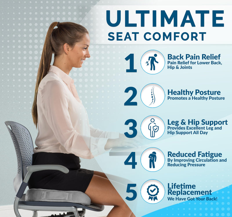 ComfiLife Premium Comfort Seat Cushion - Non-Slip Orthopedic 100% Memory Foam Coccyx Cushion for Tailbone Pain - Cushion for Office Chair Car Seat - Back Pain & Sciatica Relief (Gray) Gray