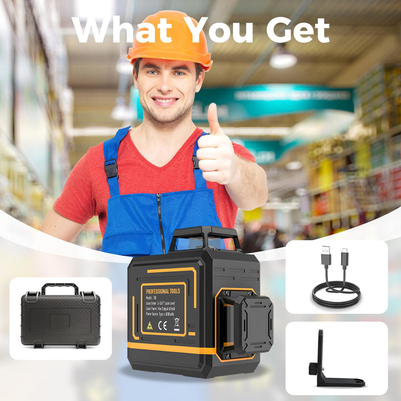 2D Green Cross Line for Construction and Picture Hanging, 2x360° Cross Lines Laser, Exterior Laser Lvel 360 Self Leveling, Professional 8 lines Green Light, Level-Class II, <1mW 2*360°