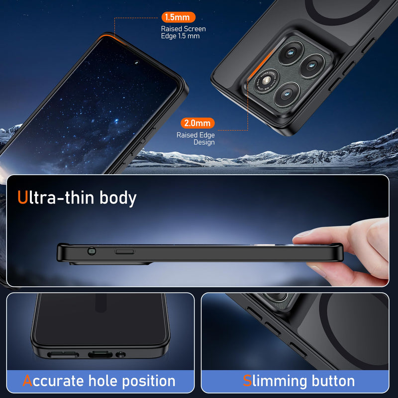Pilaru Magnetic for Motorola Edge 2025 Case with Screen Protector (Built-in Magnets) (Military Grade Drop Protection) Slim Translucent Matte Shockproof Anti-Fingerprint funda para Moto edge 2025 Black Matte Black