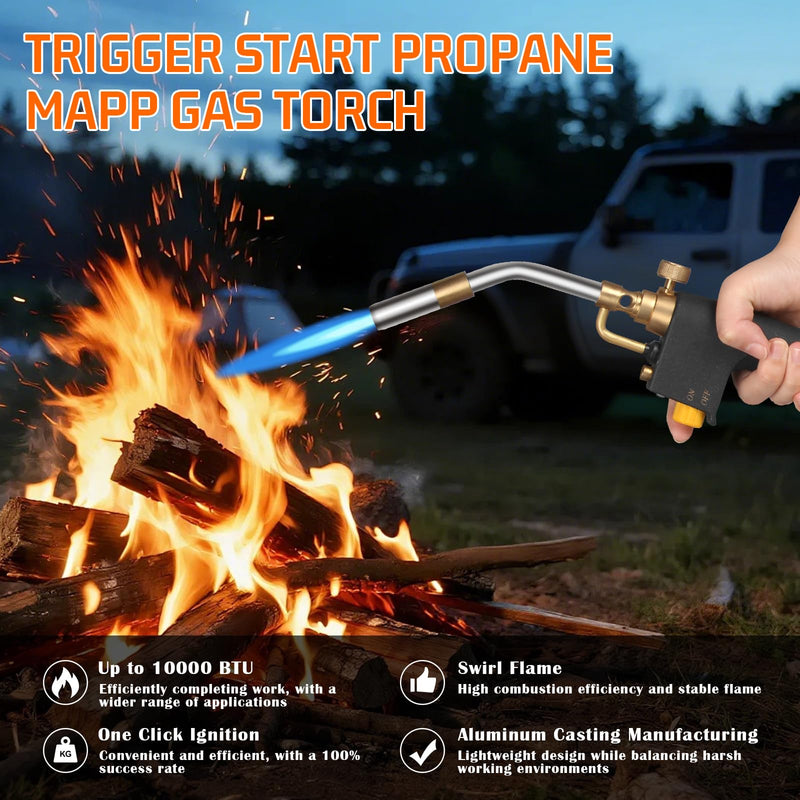 Propane Torch, High Intensity Torch Head Trigger Start Gas Torch for Propane, Map and Mapp Gas, Mapp Gas Torch for Campfire, Charcoal, Firewood, Welding