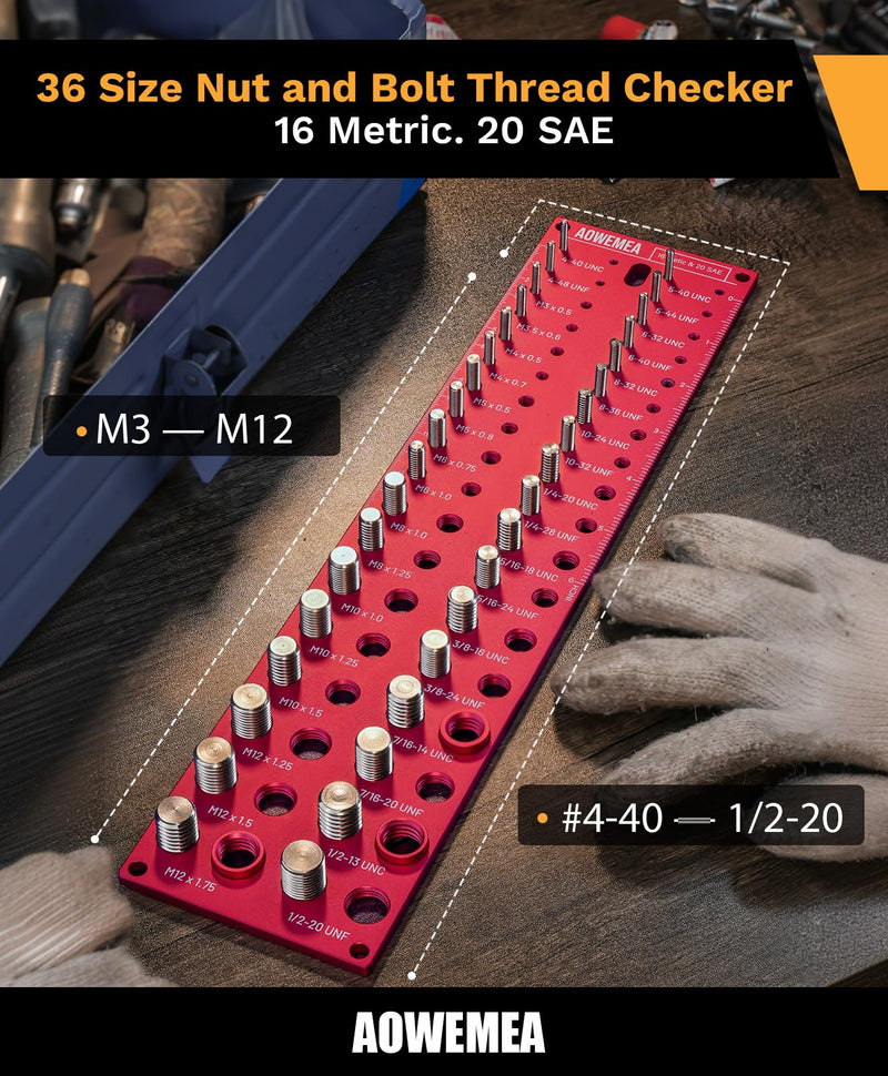 36-Size Nut and Bolt Thread Checker, 20 SAE & 16 Metric Thread Gauge, Thread Checker Standard and Metric, Bolt Size Finder Tool for Nuts, Bolts, Screws, Wall Mounted Identifier Gauge 36 Thread Checker-36R
