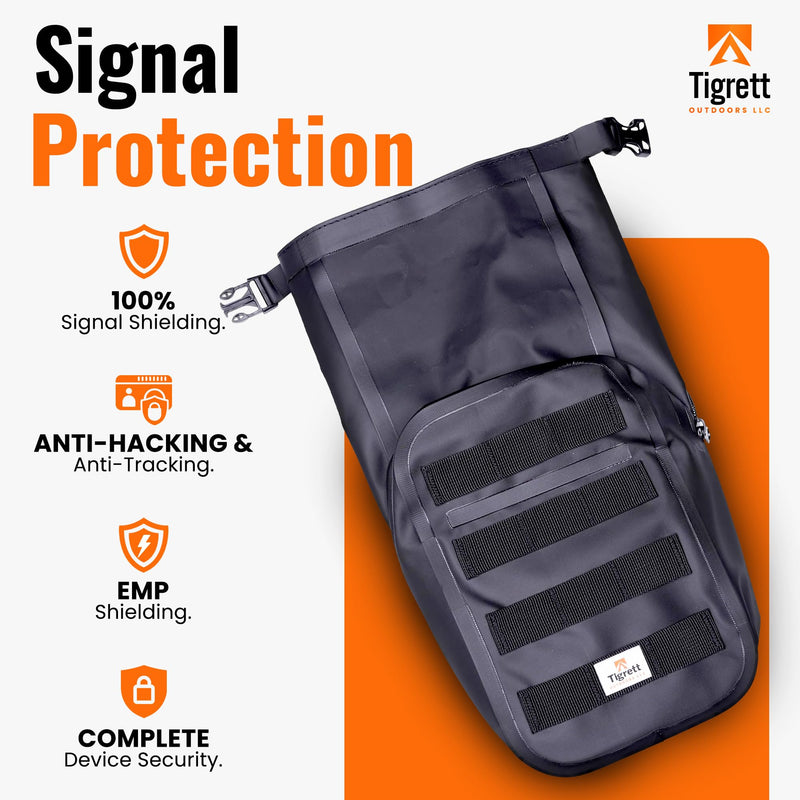 Tigrett Outdoors Dry Shield Faraday Bag – Waterproof MOLLE Signal Blocking Bag for Electronics - Faraday Bags for Phones EMP Protection Against Hacking & Data Theft - (9.5x6x2.5 in) Medium (9.5" x 6" x 2.5")