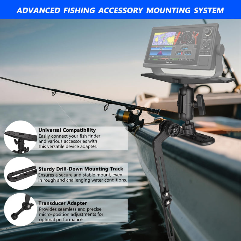 Kayak Fish Finder Mount,1.5" Ball Universal Mounting Plate with Transducer Mounting Arm, Marine Electronic Mount Plate with Low Profile Track, Compatible with Scotty, Lowrance, Garmin Installation Panel-L