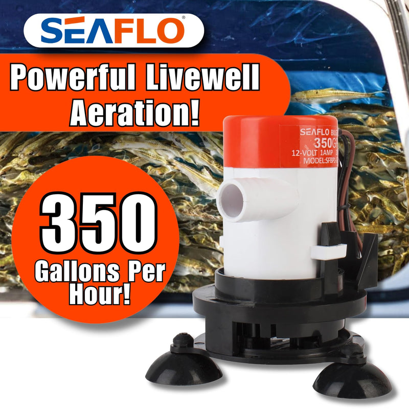 SEAFLO 09 Series Portable Livewell Aeration Pump Kit - 12V, 350 GPH, Submersible, Adjustable Spray Head, Quiet Operation, Corrosion-Resistant, Fresh/Saltwater Use, CE & RoHS Certified, 4-Year Warranty