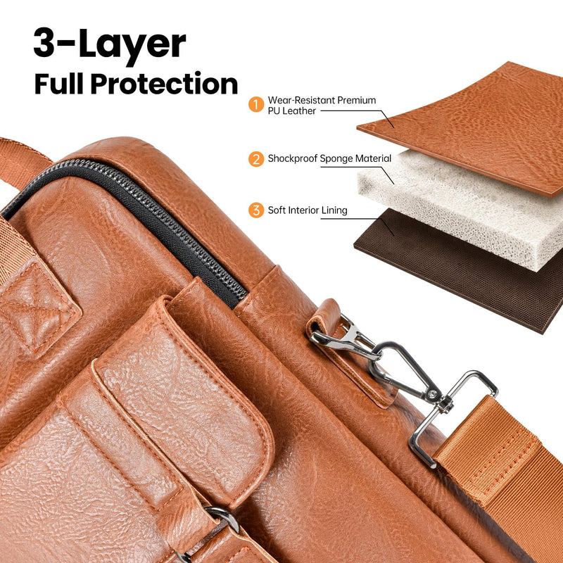 13 Inch Laptop Sleeve Leather Case Bag for 2026 MacBook Neo 13 A18 A3404, MacBook Air 13" M5 M4 M3 M2 A3449 A3420 A3113, iPad Air/Pro 13 M5 M4 M3 M2, Vertical Laptop Shoulder Computer Bag, Brown
