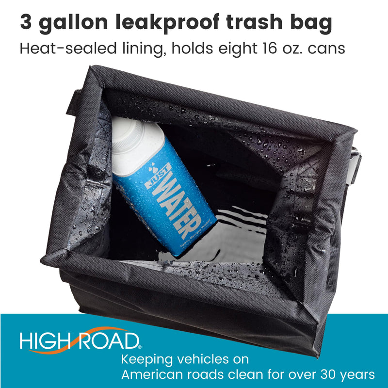 High Road TrashStash Hanging Car Garbage Bag with Push-Close Lid and Waterproof Bin for Car, SUV and Truck Seat Backs - Holds 3 Gallons of Car Trash (Black) Black 3 Gallon