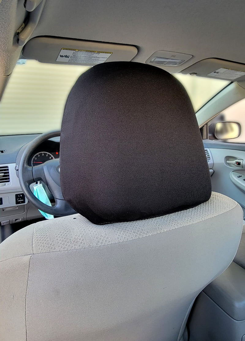 Universal Headrest Covers for Cars & Trucks - Solid Black Polyester with Foam Backing - Set of 2 Durable, Stylish Headrest Protectors for Most Vehicle Models - Easy to Install
