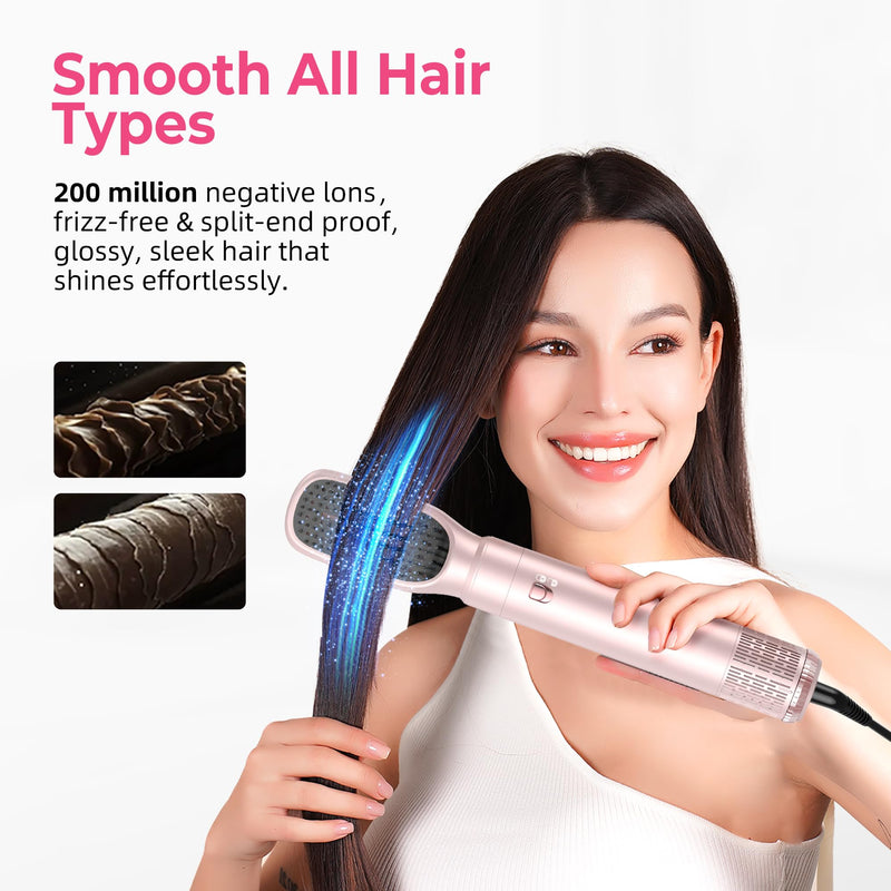 Atopskins Airbrush Hair Styler 6 in 1 Pro Air Styler Airbrush 6 in 1 Multi Styler with Blow Dry Hair Brush, Aircurler, Magic Hair Styler for Dry, Curl, Volumize, Straighten, Sleek in One Step White