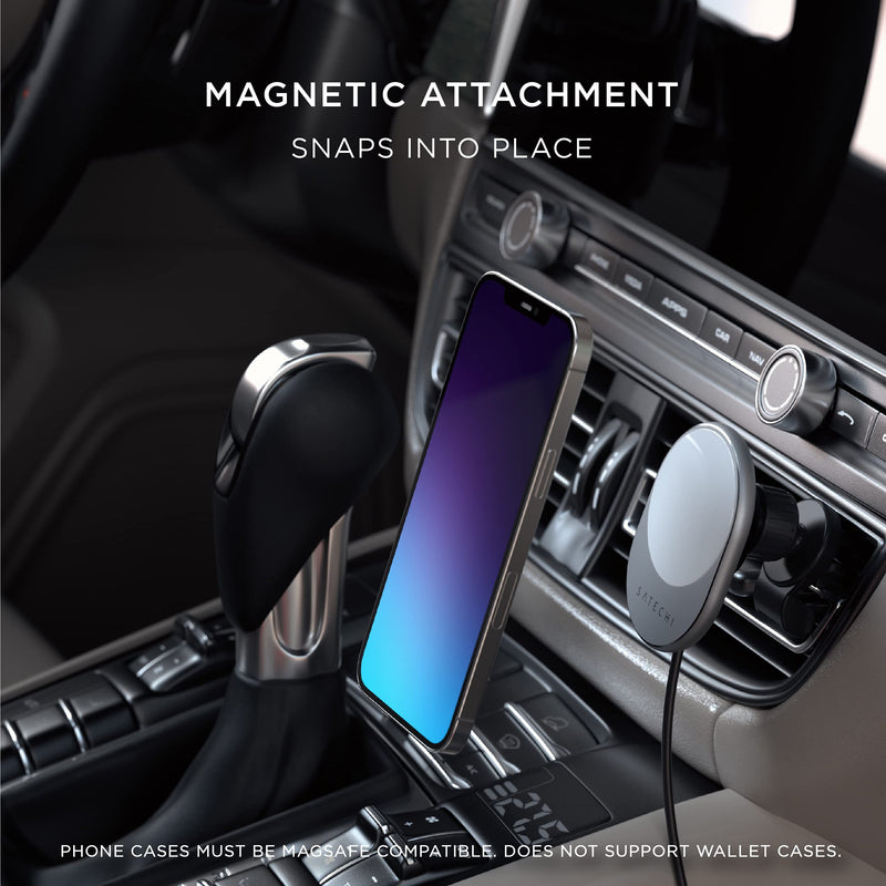 Satechi Magnetic Wireless Car Charger (Qi Wireless Charging) 7.5W Air Vent Mount - Compatible with iPhone 16 Pro Max/16 Pro/16/16 Plus, iPhone 15 Pro Max/15 Pro/15/15 Plus and More