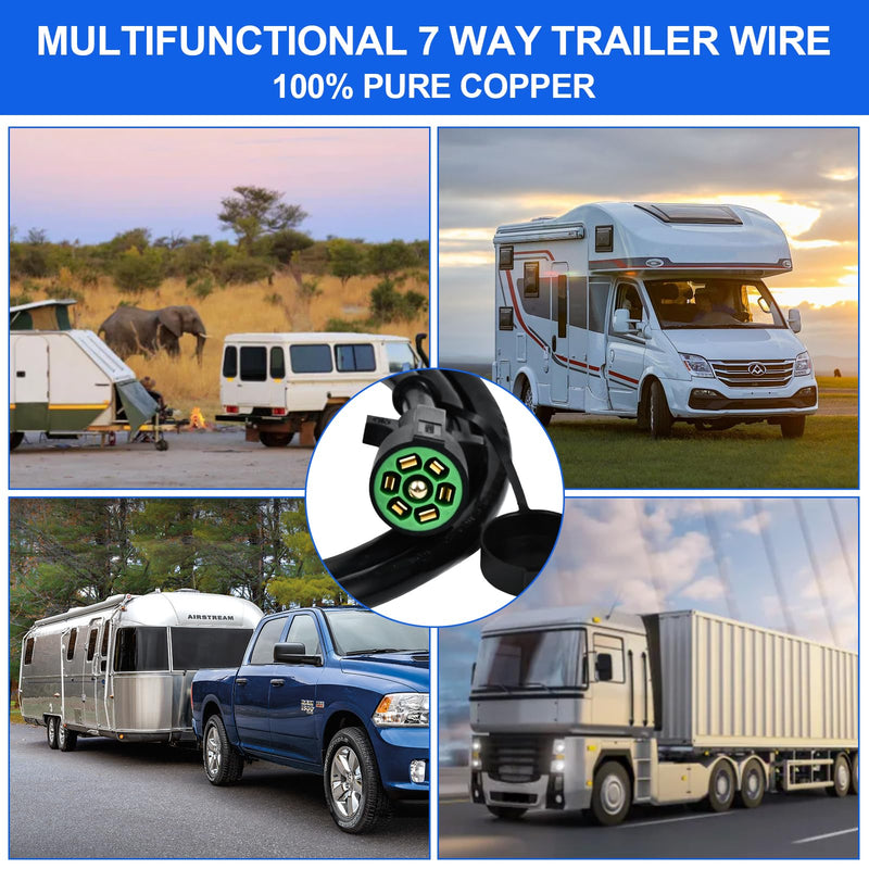 4 FT 7 Pin Trailer Plug Heavy Duty Trailer Wire Extension Pure Copper 7 Wire Trailer Wiring Harness Kit with Dust Cover 7 Way Trailer Plug Cord for RVs Trailers Campers 7P-4 FT