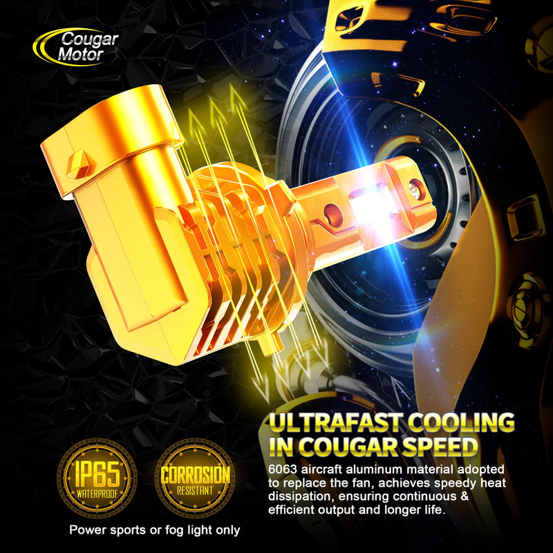Cougar Motor 9006 Bulbs, 9006 HB4 Light Bulbs, HB4 Fog Lights 6500K Lite Bulb Fanless and Wireless, Off-Road Bulb Plug-N-Play, 1:1 Size, Quick Installation - Pack of 2
