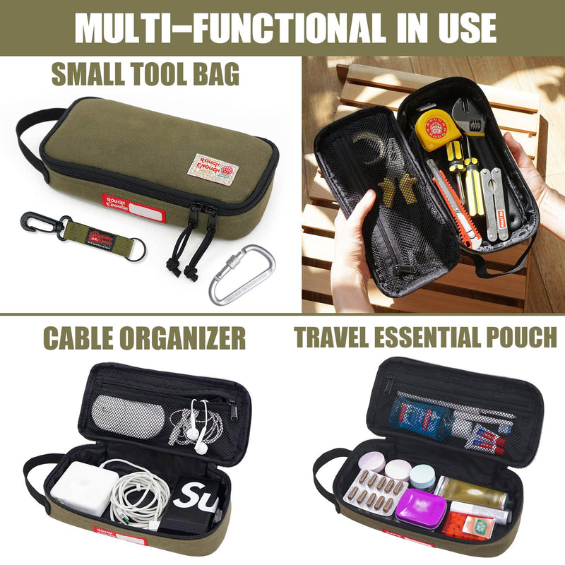 Rough Enough Small Tool Bag Pouch Box EDC Organizer Storage Case for Accessories with Zipper Portable Handle Army Green