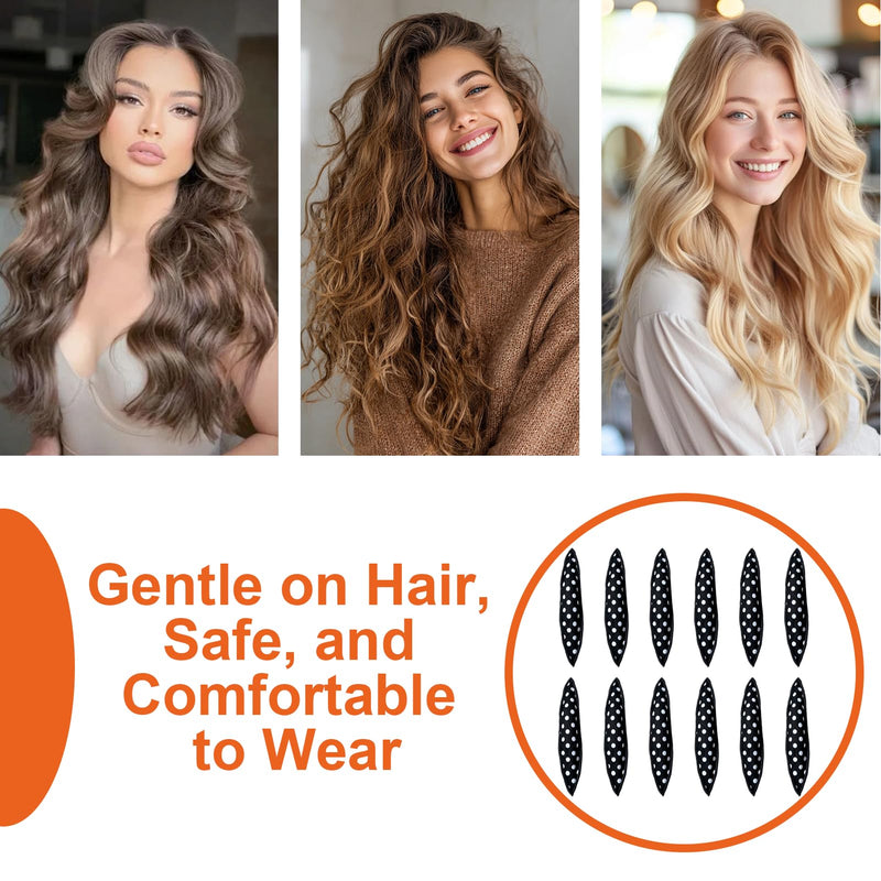 12PCS Heatless Hair Curlers, Soft Sponge Pillow Rollers, No Heat Curlers for Long & Short Hair, Flexi Rods Style Sleep In Rollers DIY Wave Formers Hair Styling Tools