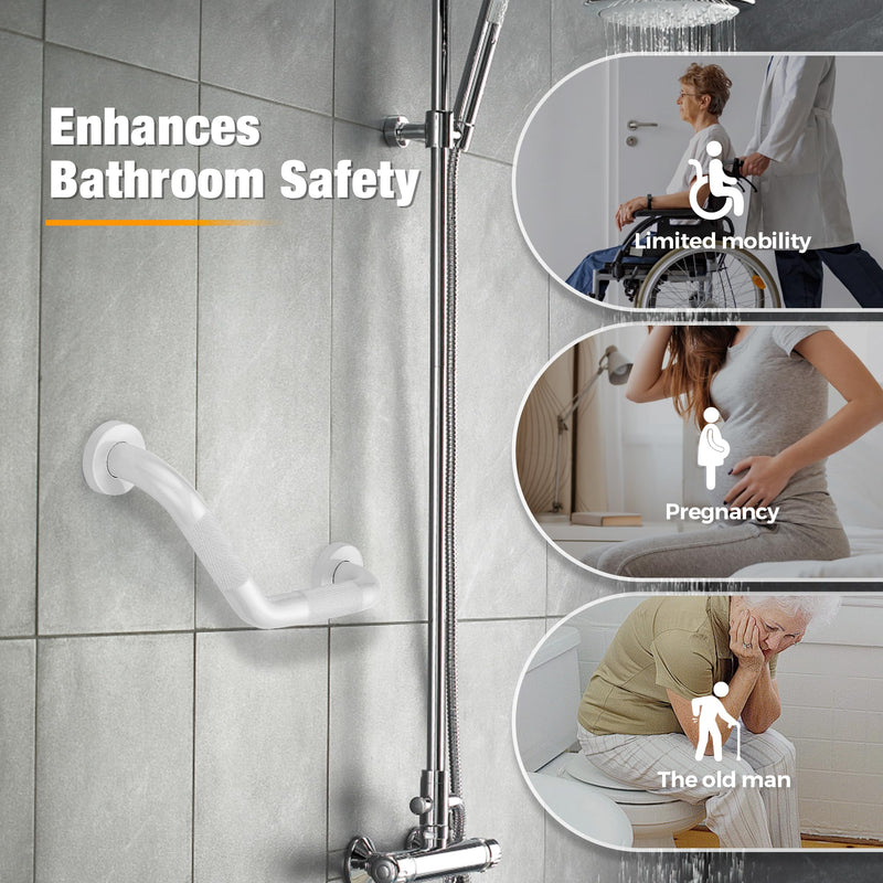 Grab Bars for Bathtubs and Showers- 1-1/4 x 16 Angled Shower Grab Bar for Seniors Knurled Stainless Steel Handicap Grab Bars for Wall (White, 1 Pack) White