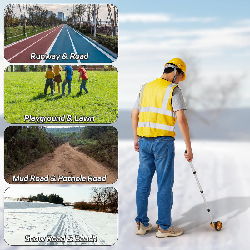 Rolling Measuring Wheel in Feet, Digital Measuring Wheel for Construction, Walking Measuring Wheel, Measure Wheel with Tape Measure and Level Ruler, One Key to Reset, 4 Inch, Up to 9999Ft 4 Inch Basic Set