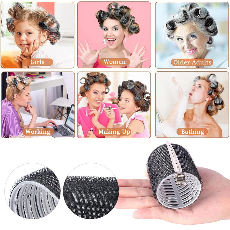 Eastrise 37PCS Hair Curlers Rollers with 12 Clips,1 Rat Tail Comb,4 Sizes (60/48/36/25mm) Rollers for Hair for Long Medium Short Thick Fine Volume Bangs,No Heat,Hair-friendly,Lift & DIY Styling-Black Black