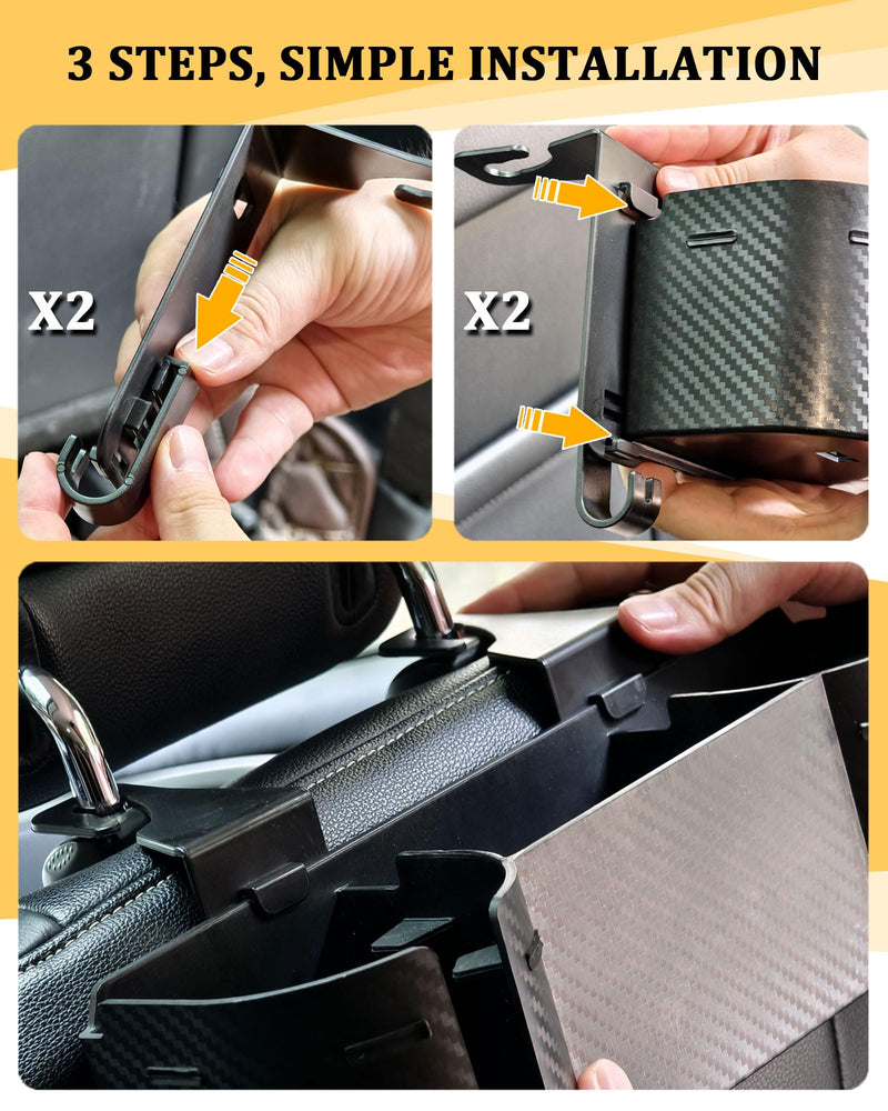 Car Headrest Backseat Cup Holder 3.7" with Organizer, High Capacity 4 in 1 Seat Back Organizer with Headrest Hooks, Multifunctional Storage for Car Travel Accessories Compatible with Most Vehicles 1 PACK GREY+BLACK