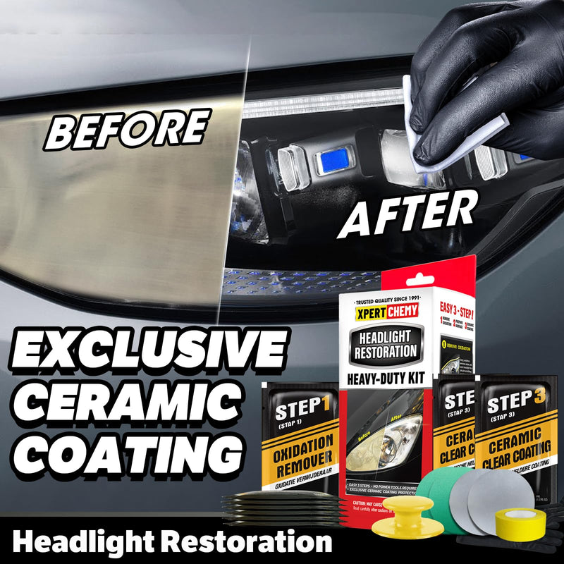 Headlight Restoration Kit-Headlight Cleaner Removing The Heavy-Duty Yellowing, Clouding and Stains, Even Buffs Out Unsightly Hairline Scratches,No Power Tools Needed