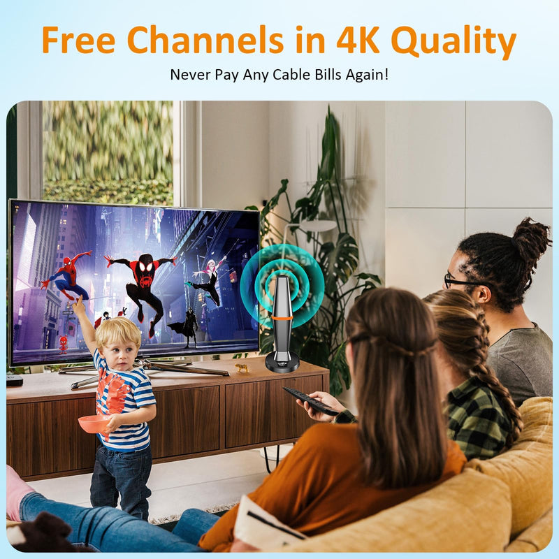 Digital TV Antenna for Smart Tv Indoor Antenna for Tvs Without Cable with Strong Magnetic Base, 360° Reception HD Antennas for TV Indoor 4K Supports Smart & Older TVs -10FT Long Cables