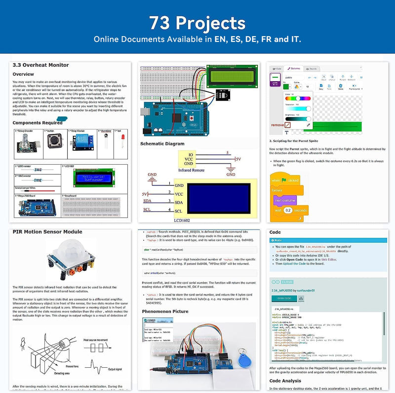 SunFounder Project The Most Complete Electronics Starter Kit Compatible with Arduino Mega 2560 R3 Mega328 Nano, 73 Tutorials Included Vincent Kit
