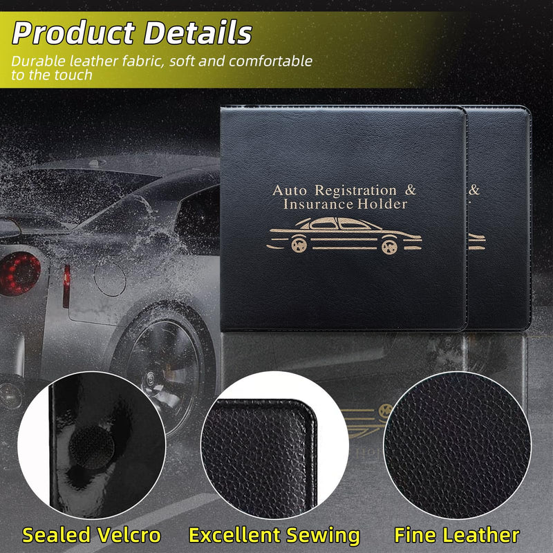 Kewucn Car Registration and Insurance Holder, 2 Pack Premium Auto Essential Document Organizers with Strong Velcro Closure, Universal Vehicle Interior Accessories for Most Cars(Style 4, Black) Style 4