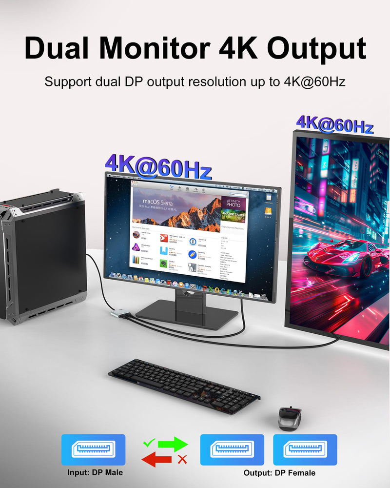 DisplayPort to Dual DisplayPort Splitter Adapter, 4K@60Hz Display Port Splitter Extended Display for Dual Monitors, DP1.4 Splitter 1 in 2 Out, DisplayPort MST Hub for PC, NVIDIA, AMD Graphic Card