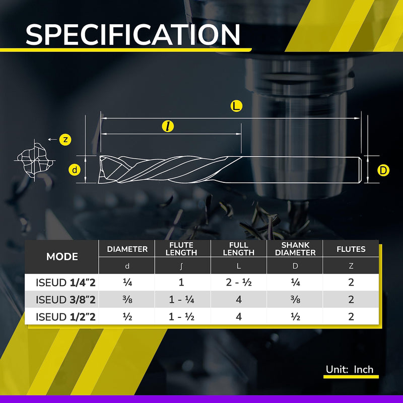 SPEED TIGER Carbide Spiral Router Bits - Up Down Compression Bit, ISEUD1/2” Diameter, 1-1/2” Cutting Length, 4" OVL (1 Piece, 1/2") - for Wood, Plywood, MDF, Oak, Aluminum – Mill Bits Sets 1/2 in