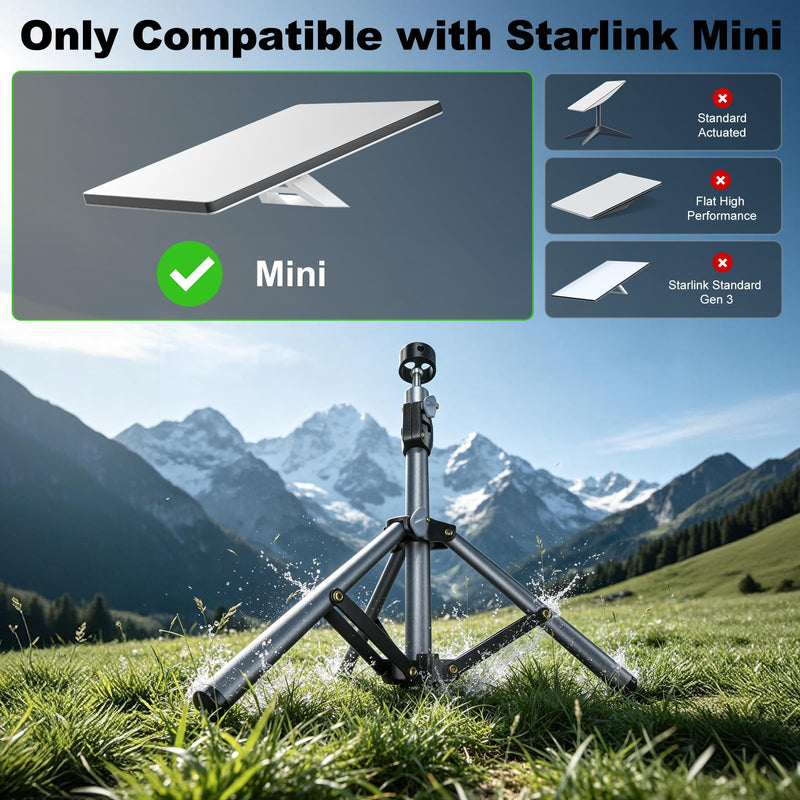 for Starlink Mini Tripod Stand Mount with Adapter Kit Accessories | Adjustable Height Tripod Mounting Adapter Compatible with Starlink Mini,Portable Sturdy Stand for Outdoor Camping, Travel, Rv