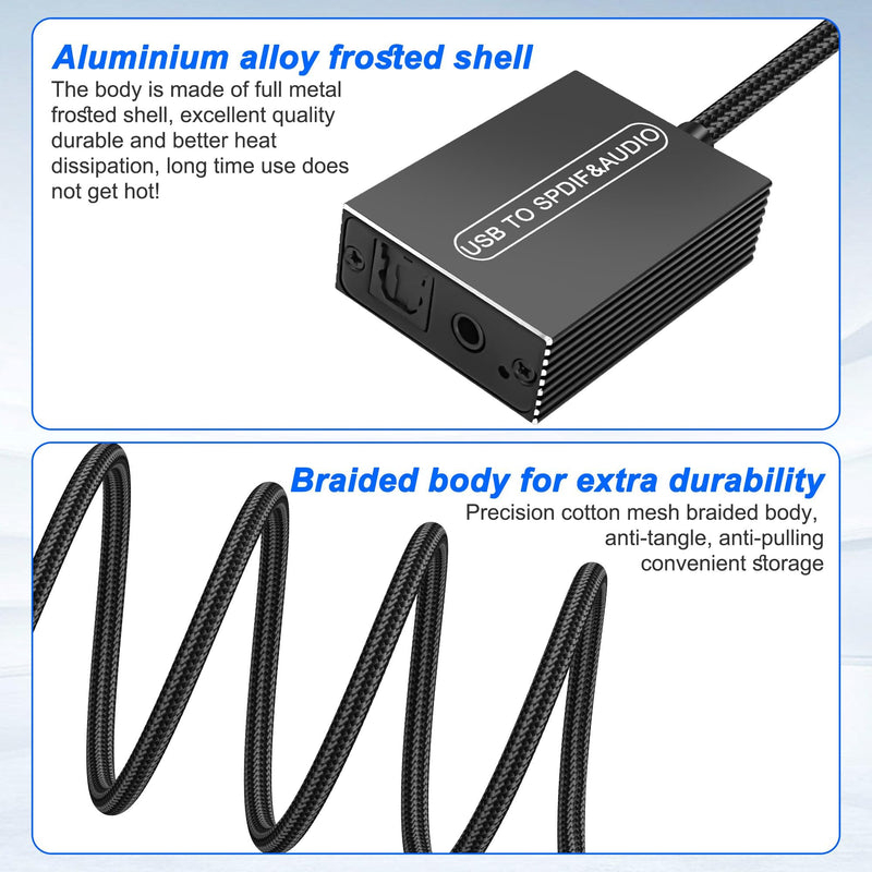 XMSJSIY USB to Optical SPDIF Toslink & 3.5mm Jack Audio Adapter Converter for TV, PS5, PS4, PC, Laptop,Smartphone to Sound Box Amplifier -1.2M/ 3.9FT 1 PCS
