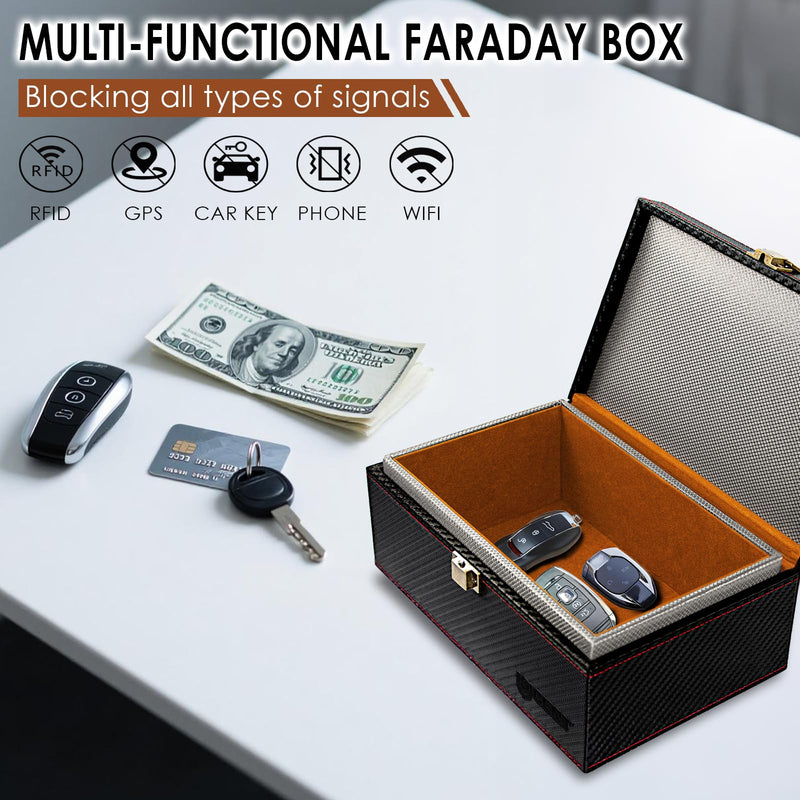 Faraday Box for Car Keys, Faraday Key Fob Protector Box, Anti Theft Car Keys Faraday Cage, Keyless Entry Protector Faraday Pouch for Key fob, RFID Signal Blocking Box(Black,S) Small (Capacity5-9 Keys) Black