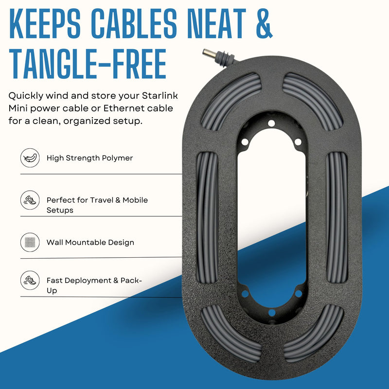 Starlink Mini Cable Spool Organizer for 15m (49ft) Power Cable & Ethernet Cable – Wall Mountable Cable Storage Reel, Tangle-Free Cable Management