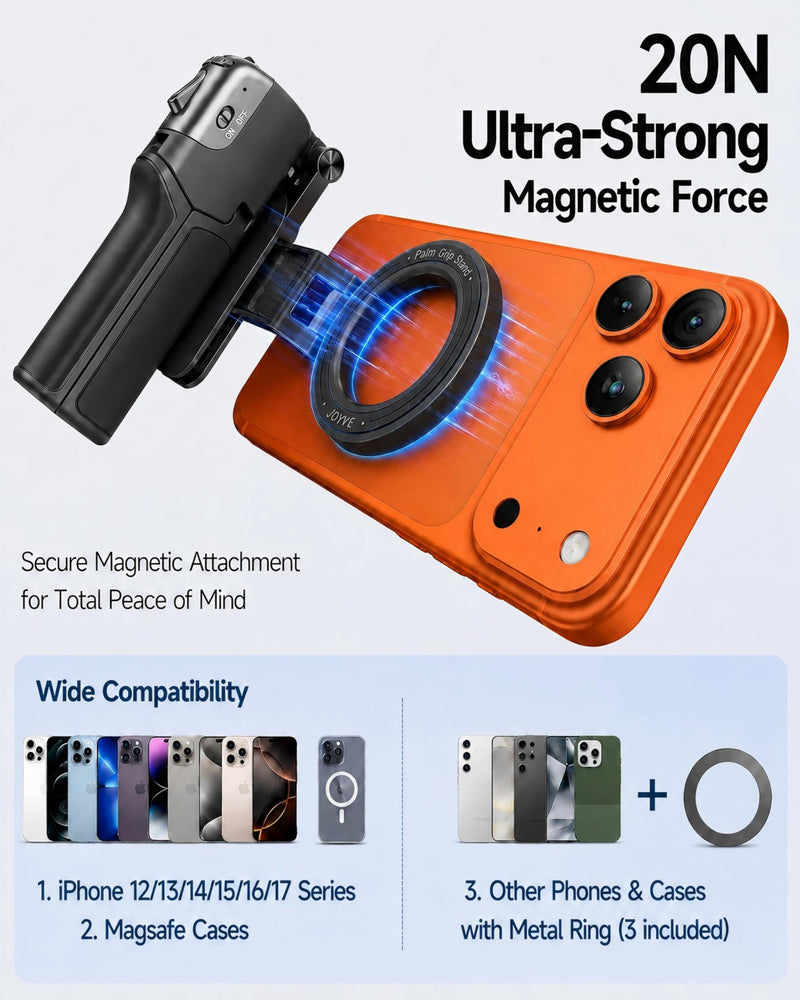 Magnetic Mini Selfie Stick Tripod for iPhone & Android, [MAX 19"] [Pocket 4.5"] 4-in-1 Phone Camera Grip with Rechargeable Shutter Remote for Creator Travel TikTok Vlogging (Up-Black) New Black