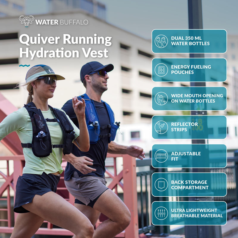 Water Buffalo Hydration Running Vest - Quiver Hydration Vest - Running Hydration Vest with Dual Water Bottles - Lightweight Water Backpack for Running, Onyx Trail Large/X-Large