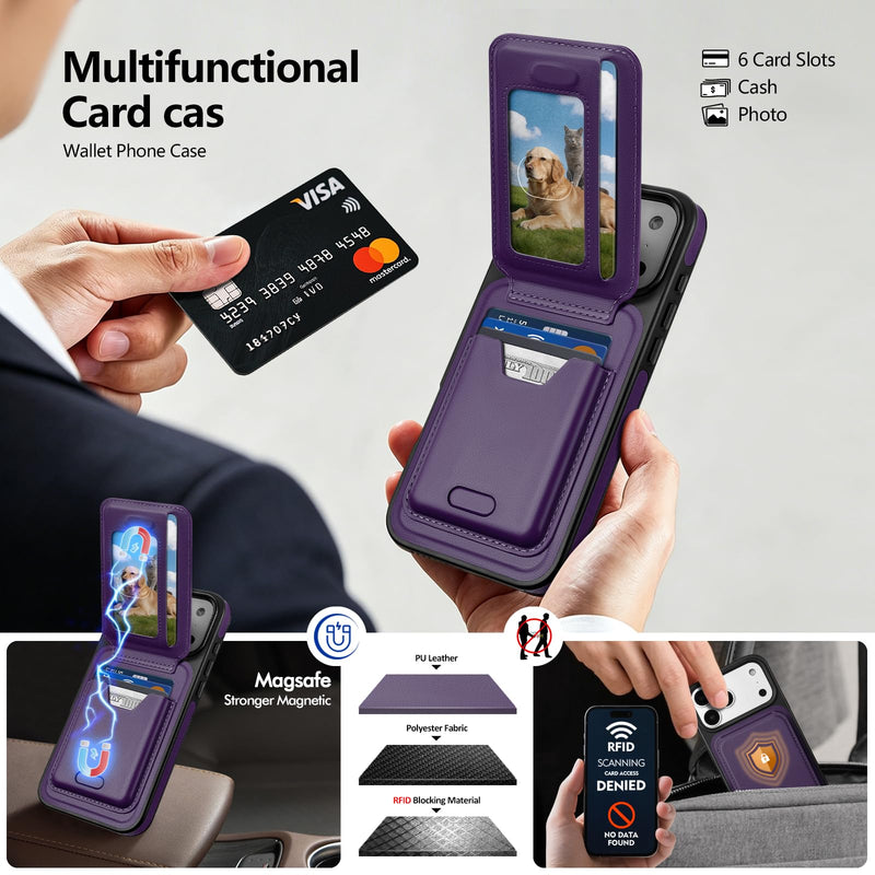 Antsturdy for iPhone 17 Pro Max Wallet Case with Card Holder,Purple | Magnetic Clasp,RFID Blocking,PU Leather,Flip Folio Shockproof Phone Cover,with Credit Card Slots & Kickstand for Men & Women Purple iPhone 17 Pro Max - 6.9"