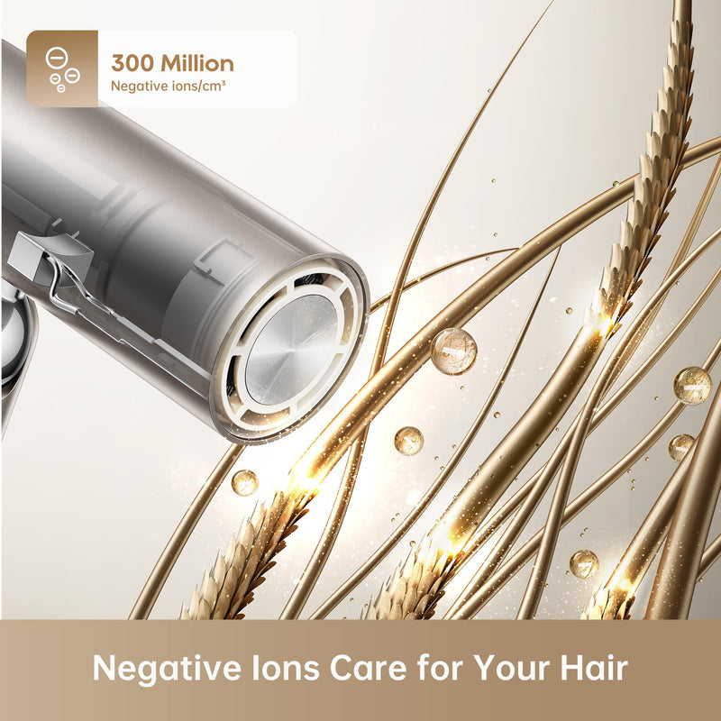  [AUSTRALIA] - DREAME Pocket High-Speed Hair Dryer, 110,000 RPM, 3 Foldable Forms, 300g | Anti-Frizz Nozzle, 300M Negative Ions, 40s NTC Fast Drying, 5 Temp Settings, <60dB Silent Tech Pocket-Gold