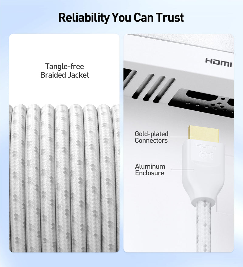 Cable Matters [Ultra High Speed HDMI Certified] Braided 48Gbps 8K HDMI Cable 16.4 ft / 5m with 8K@60Hz, 4K@240Hz and HDR Support for PS5, Xbox Series X/S, RTX3080 / 3090, Apple TV and More in White