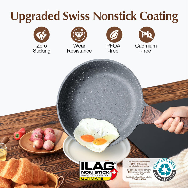 SENSARTE Nonstick Frying Pan Skillet, Swiss Granite Coating Omelette Pan, Healthy Stone Cookware Chef's Pan, PFOA Free (9.5 Inch) 9.5 Inch Gray
