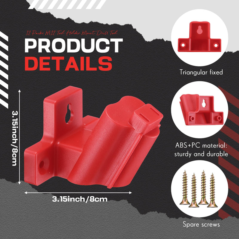 Threlaco 12 Packs Tool Holder Mount Drill Tool Hanger Compatible with Milwaukee M12 12V Wall Mount Drill Organizer Utility Storage Rack