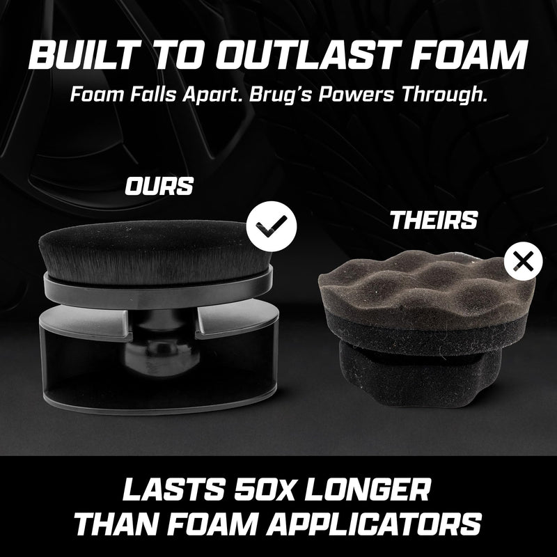 Brug's Pro Tire Shine Applicator Brush, 4 Inch Wide Head, Soft Bristles with Stand